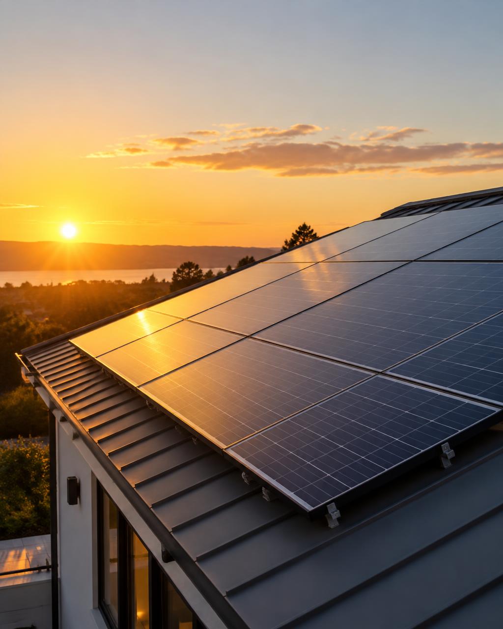 Rooftop solar panels in sunlight